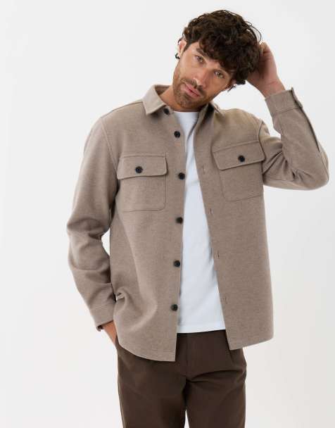 Threadbare Patch pocket knitted shacket in beige - view 1