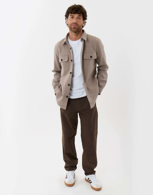 Threadbare Patch pocket knitted shacket in beige, 3 of 5