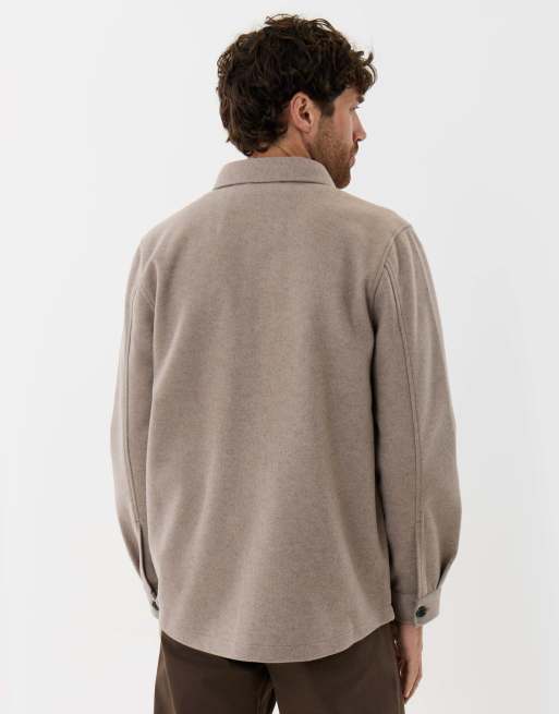 Threadbare Patch pocket knitted shacket in beige, 4 of 5