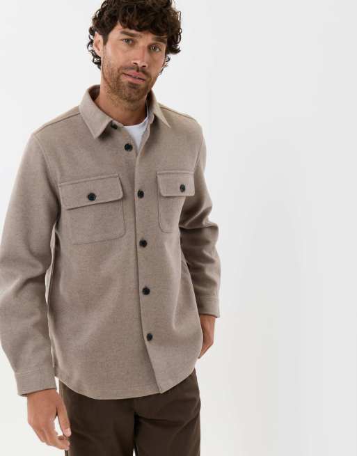 Threadbare Patch pocket knitted shacket in beige, 5 of 5
