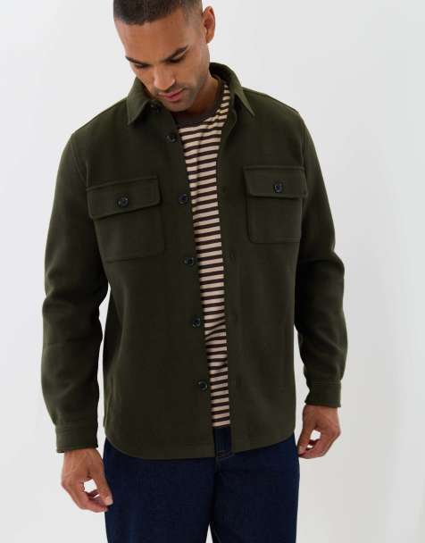 Threadbare Patch pocket knitted shacket in khaki - view 1