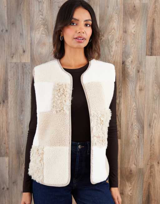 Threadbare Patchwork borg gilet in cream