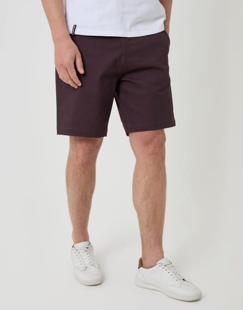 Threadbare Patterned stretch chino shorts with belt in burgundy - view 1