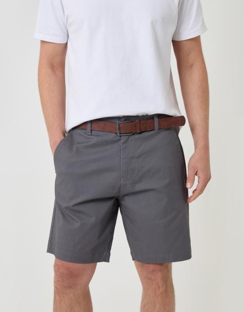 Threadbare Patterned stretch chino shorts with belt in dark grey - view 1