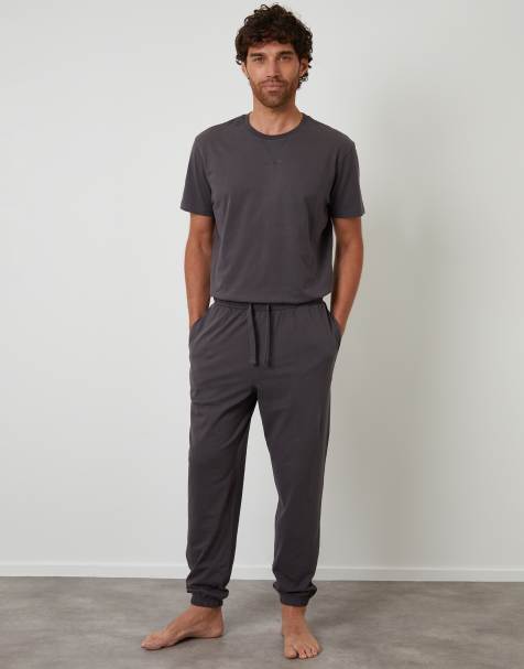 Threadbare Peached cotton short sleeve pyjama set in dark grey - view 1