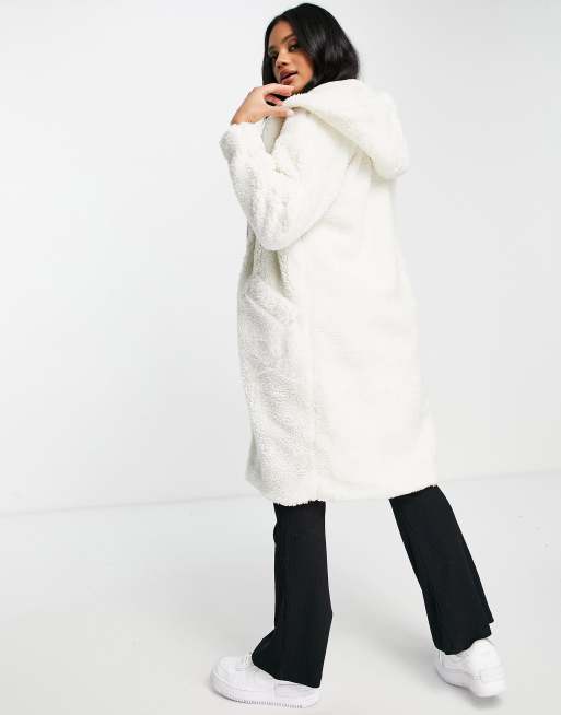 Threadbare – Penguin – Kremowy płaszcz z kożuszka, z kapturem, 2 z 4
