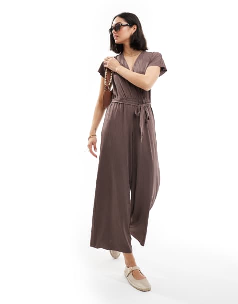 Threadbare Peony wrap jumpsuit in chocolate brown - view 1