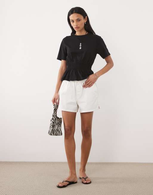 Threadbare - Peplum top van jersey met korte mouwen in zwart, 2 van 4