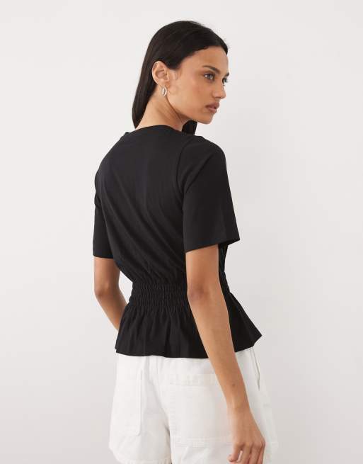 Threadbare - Peplum top van jersey met korte mouwen in zwart, 4 van 4