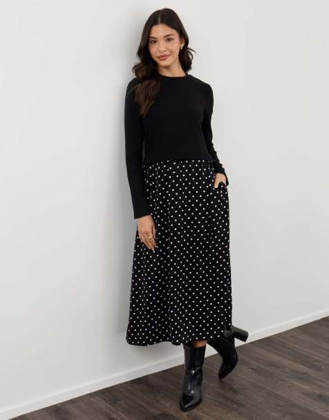 Threadbare Petite 2 in 1 long sleeve maxi dress in black