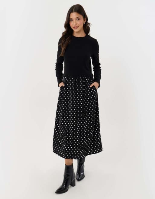 Threadbare Petite 2 in 1 long sleeve maxi dress in black, 4 of 5