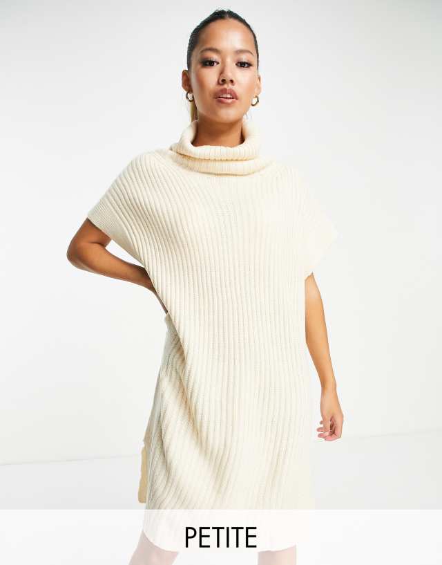 Threadbare Petite Aaliyah turtle neck knit mini dress in stone