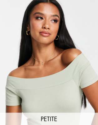 Threadbare Petite Threadbare Petite bardot jersey bodysuit in sage green