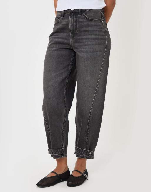 Threadbare Petite barrel leg jeans in black in black, 2 of 5