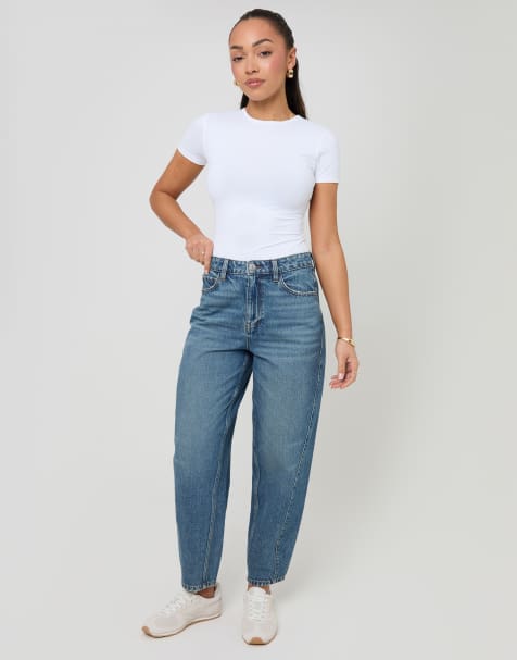 Threadbare Petite barrel leg jeans in mid blue - view 1