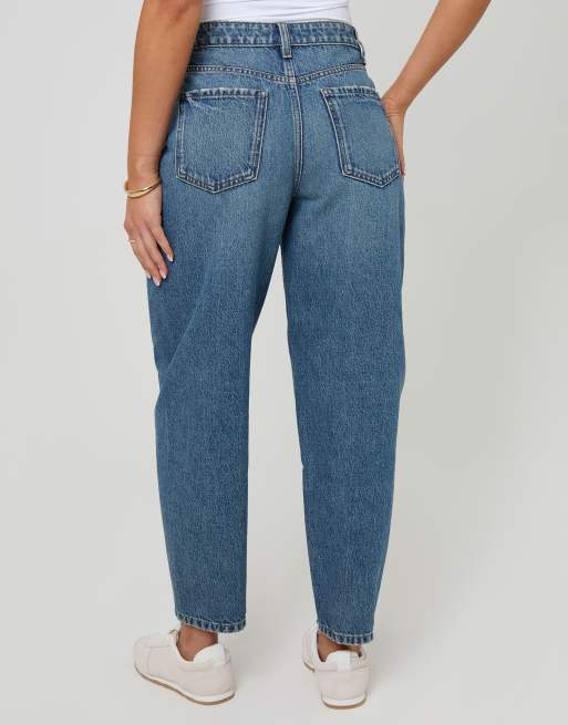 Threadbare Petite barrel leg jeans in mid blue, 3 of 3