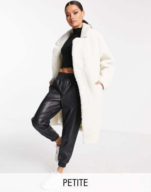 Threadbare Petite Bear oversized teddy coat in cream | ASOS