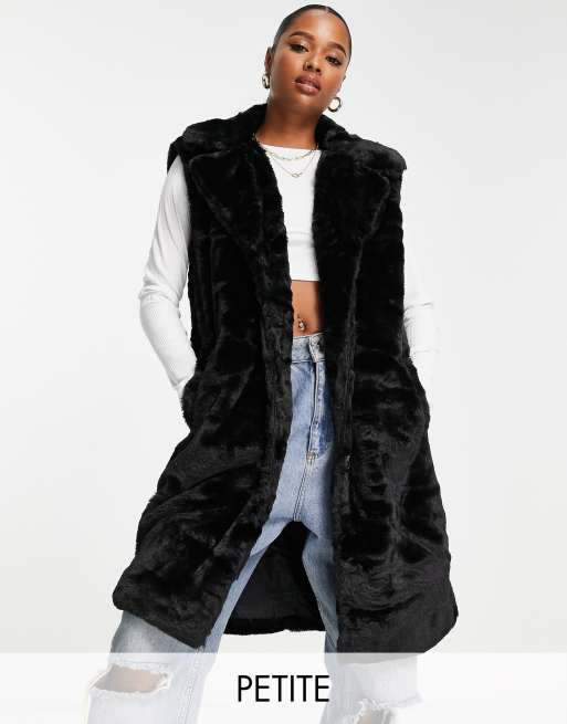 Threadbare Petite - Bee - Sort longline vest i imiteret pels