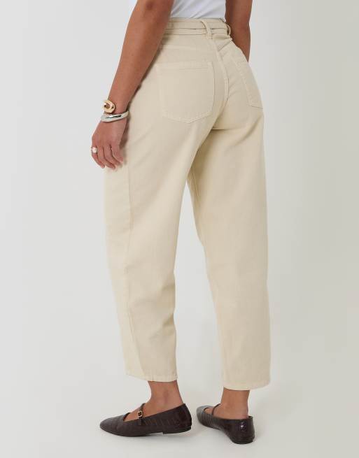 Threadbare Petite belted barrel leg jeans in ecru, 2 of 4