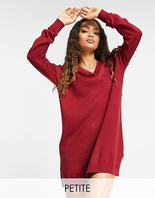 Threadbare Petite Bethany polo neck knitted dress in deep red