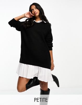 Threadbare Petite Bing 2 in 1 shirt jumper dress in black and white - ASOS Price Checker