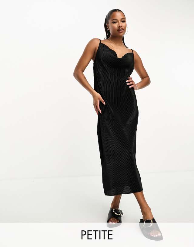 Threadbare - petite cami cowl neck plisse maxi dress in black