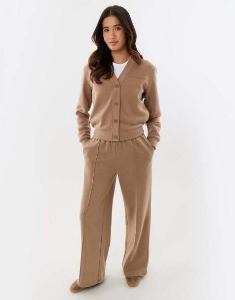 Threadbare Petite cardigan & jogger sweat set in mink brown - view 1