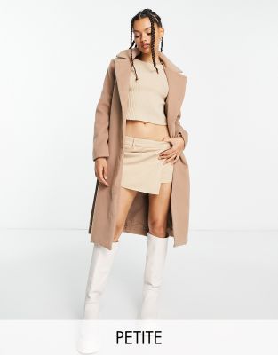 Threadbare Petite Chai belted formal coat in camel - ASOS Price Checker