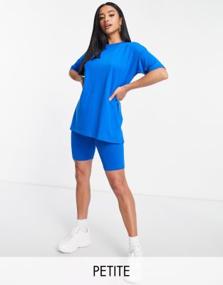 Threadbare Petite Chloe shorts and oversized T-shirt in cobalt blue - part of a set-Orange