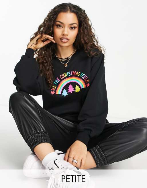 Threadbare Petite Christmas printed sweater in rainbow