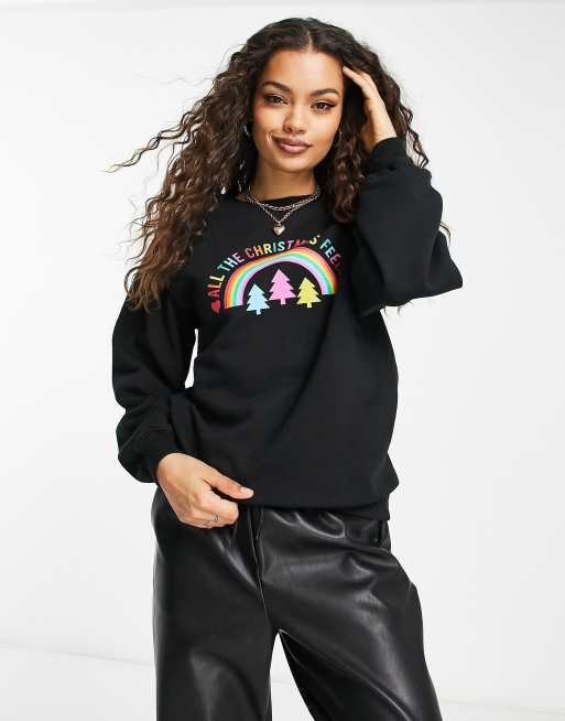 Threadbare Petite Christmas printed sweater in rainbow ASOS