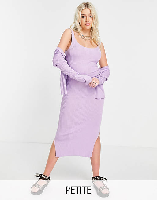 Threadbare Petite Coney knitted dress and cardigan co-ord in lilac