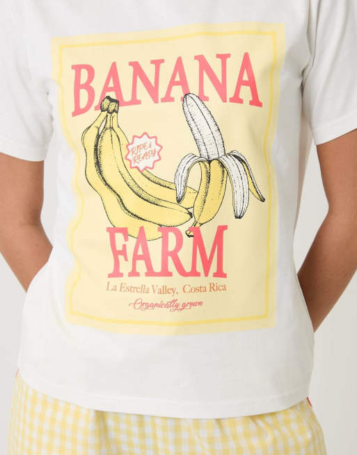 Threadbare Petite cotton banana farm print pyjama set in yellow, 3 of 5
