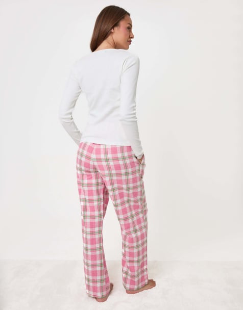 Threadbare Petite cotton top & flannel trousers pyjama set in pink - view 1