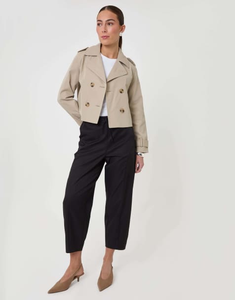 Threadbare Petite curved seam barrel leg trousers in black - view 1