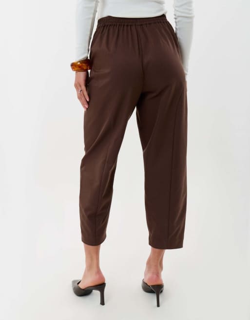 Threadbare Petite curved seam barrel leg trousers in chocolate brown, 4 of 4