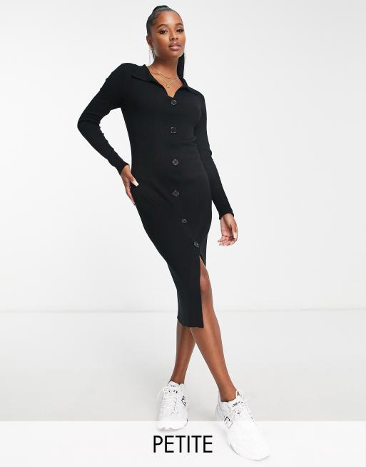 Threadbare Petite Elm button through knitted midi dress in black ASOS