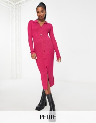 Threadbare Petite - Elm - Gebreide midi jurk met knoopsluiting in sangriakleur