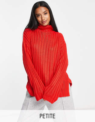 Threadbare Petite Etta chunky roll neck jumper in bright red - ASOS Price Checker