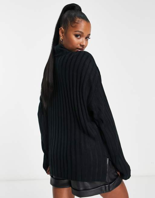 ASOS Design Super Crop Cable Sweater with High Neck and Large Sequins in Black