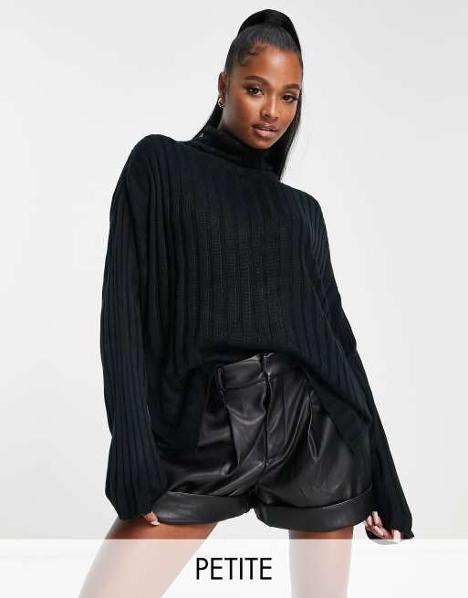Threadbare Petite - Etta - Sort, chunky trøje med rullekrave