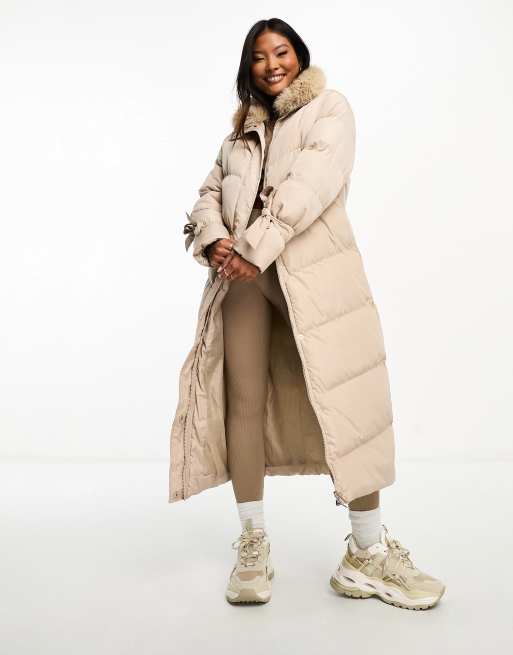 Maxi down coat sales with hood