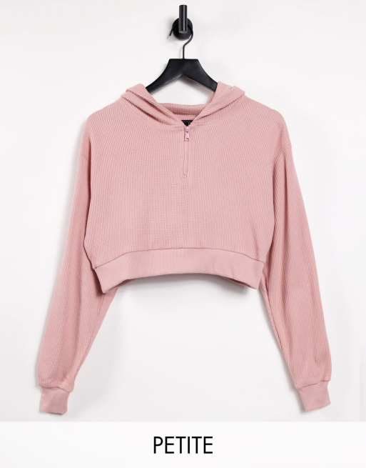 Threadbare Petite - Felpa con cappuccio corta rosa a nido d'ape in coordinato