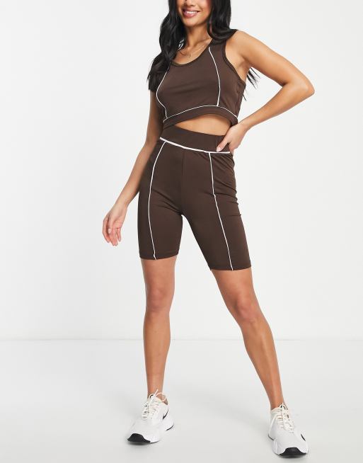 Threadbare Petite Fitness contrast seam gym legging shorts in