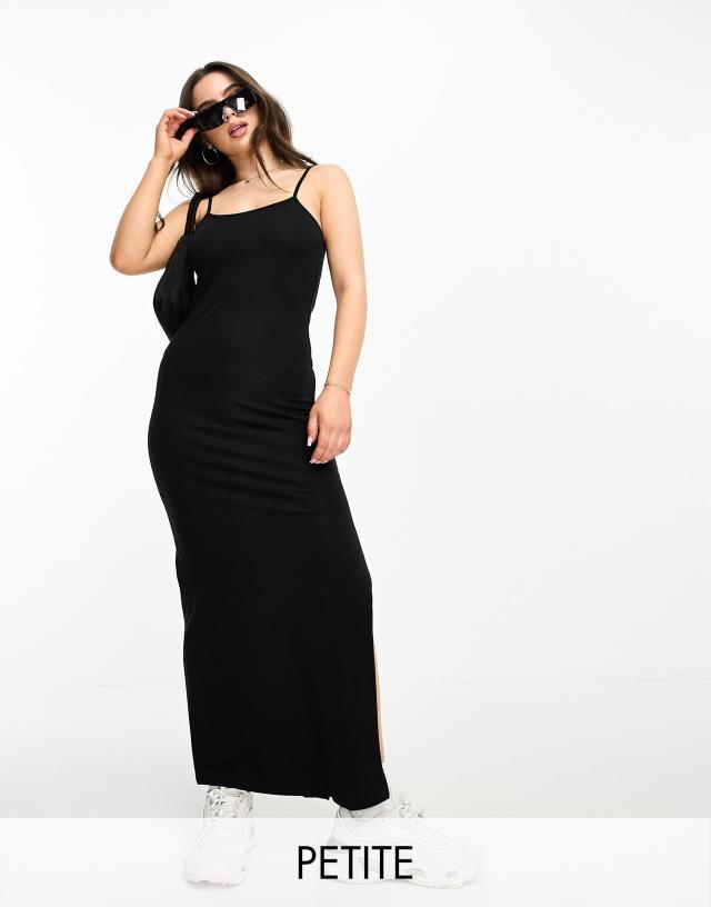 Threadbare - petite frankie strappy cami maxi dress with side split in black