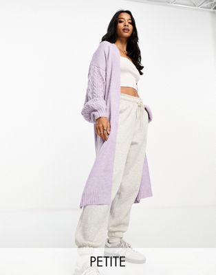Threadbare Petite Garnet cable knit longline cardigan in lilac - ASOS Price Checker