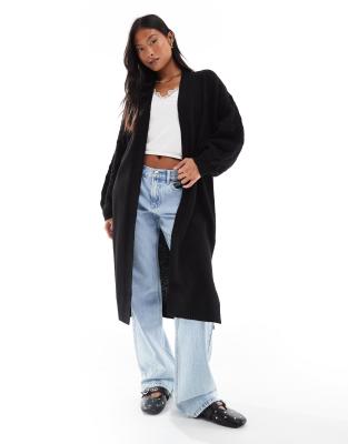 Threadbare Petite - Gebreid vest met kabels en lange pasvorm in zwart - view 1