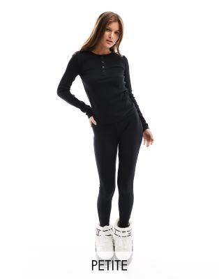 Threadbare Petite - Geripptes Ski-Set aus Baselayer-Oberteil und Leggings in Schwarz