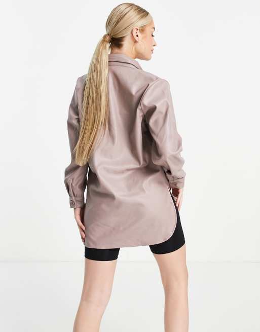 Threadbare Petite – Hemd aus Kunstleder in Taupe, 2 von 4