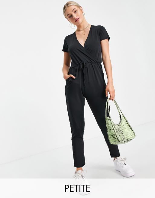 Threadbare Petite - Jersey jumpsuit met korte mouwen in zwart